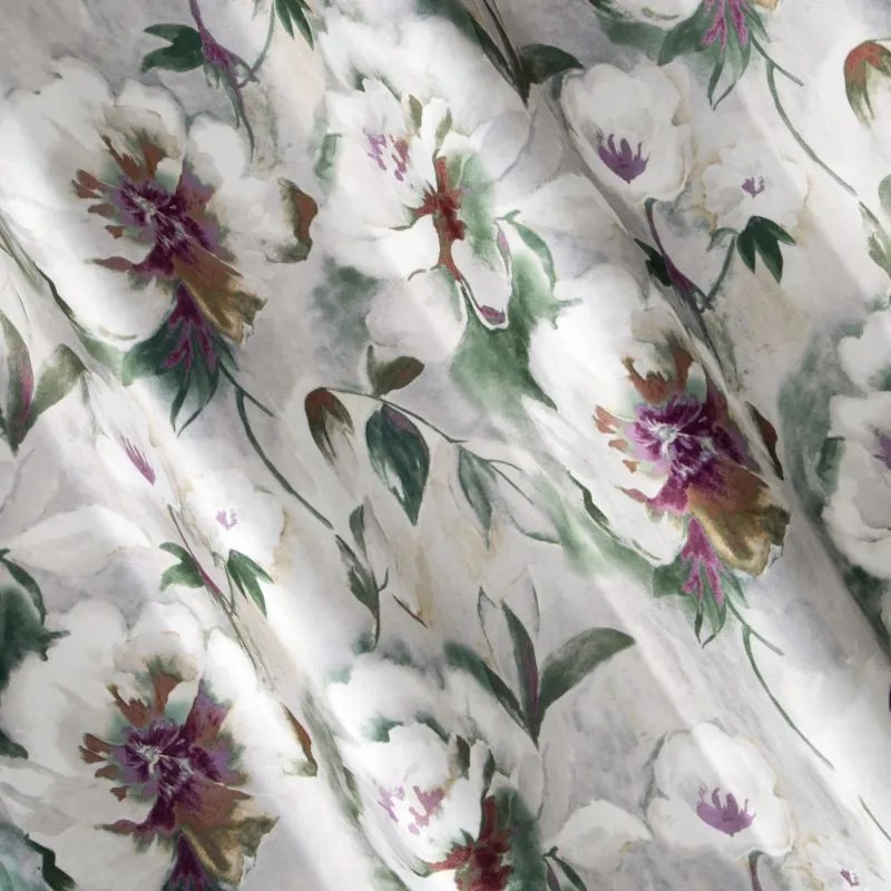 Draperie gri-alb, cu flori albe, pe inele Lungime: 250 cm