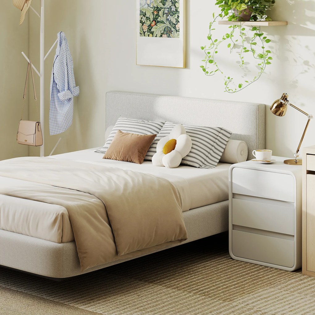 HOMCOM Tăblie de perete cu aspect de in, 140 x 60 cm, tăblie suspendată capitonată pentru dormitor, crem | Aosom Romania