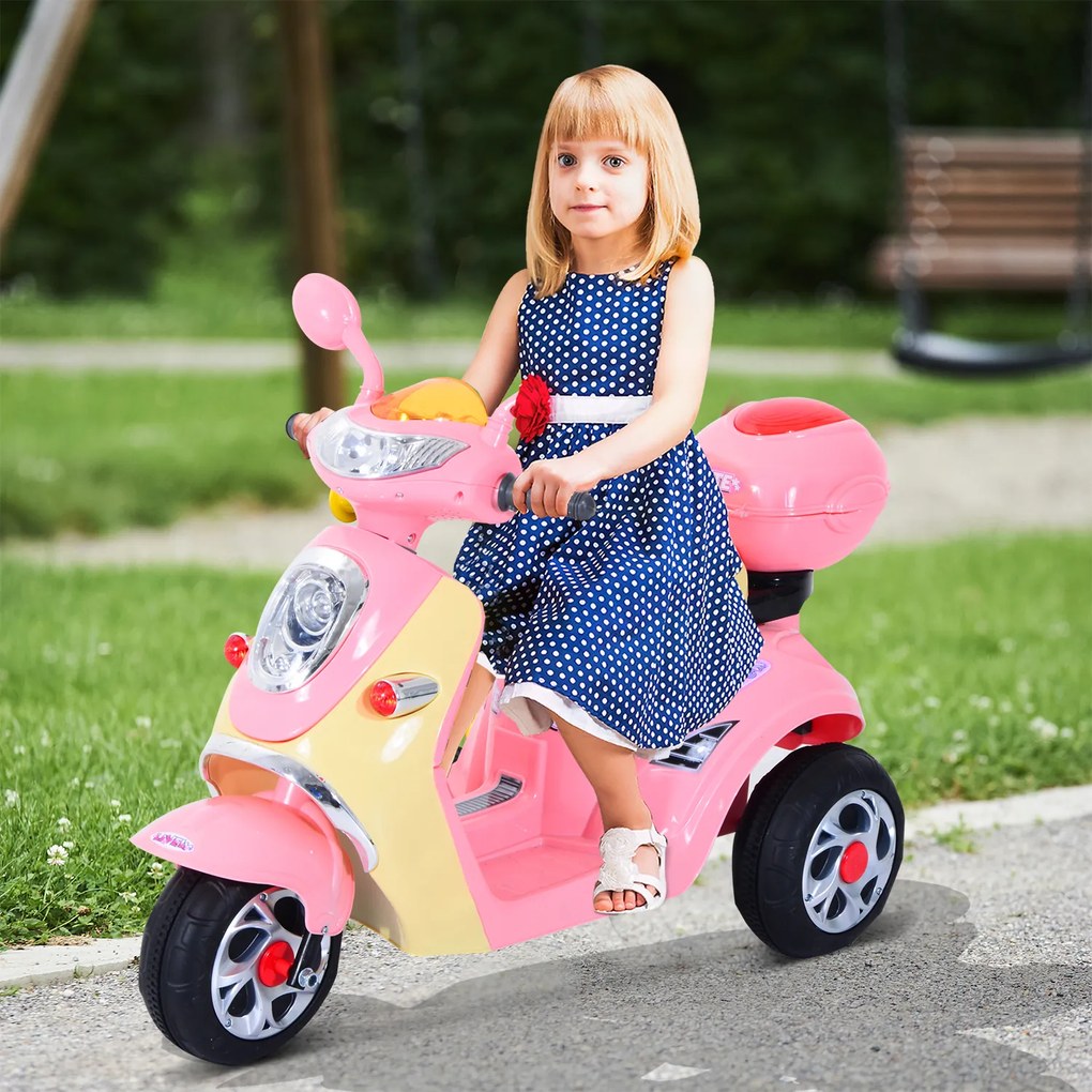 HOMCOM motocicleta electrica copii, tricicleta electrică roz, cu lumini, 6V | Aosom Romania