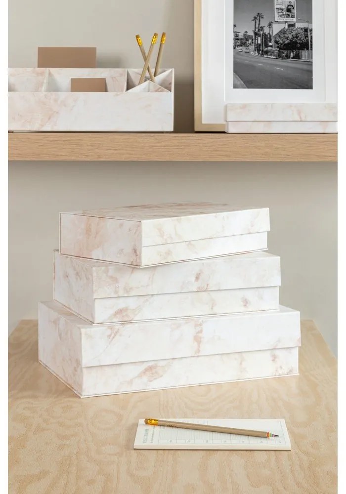 Cutii de depozitare bej 3 buc. din carton cu capac, decorative 42,5x29,5x13 cm Kian Paper Laminate – Bigso