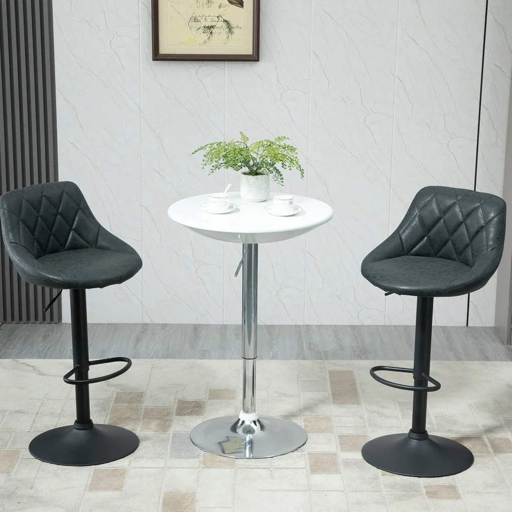 HOMCOM Masă Rotundă Bar Reglabilă, Plan Rotativ, Manetă Gaz, Oțel, Φ61x76-97cm, Alb | Aosom Romania