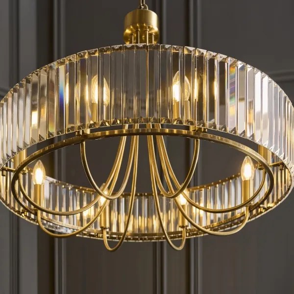 Endon 119611 - Candelabru VISCONTI cu lanț, 8xE14/6W/230V, alamă