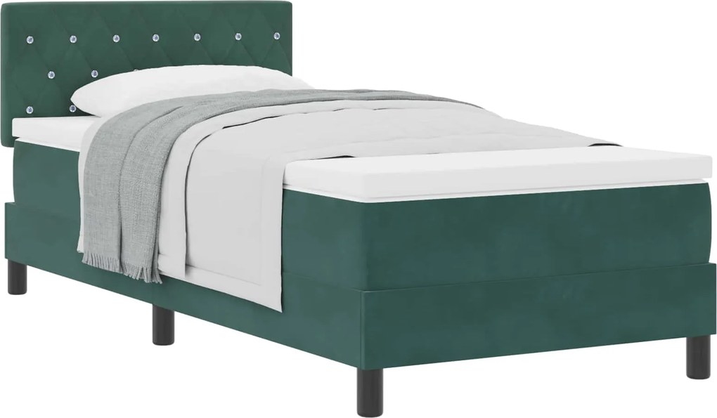 vidaXL Pat cu arcuri cu saltea Verde închis 90 x 200 cm Catifea