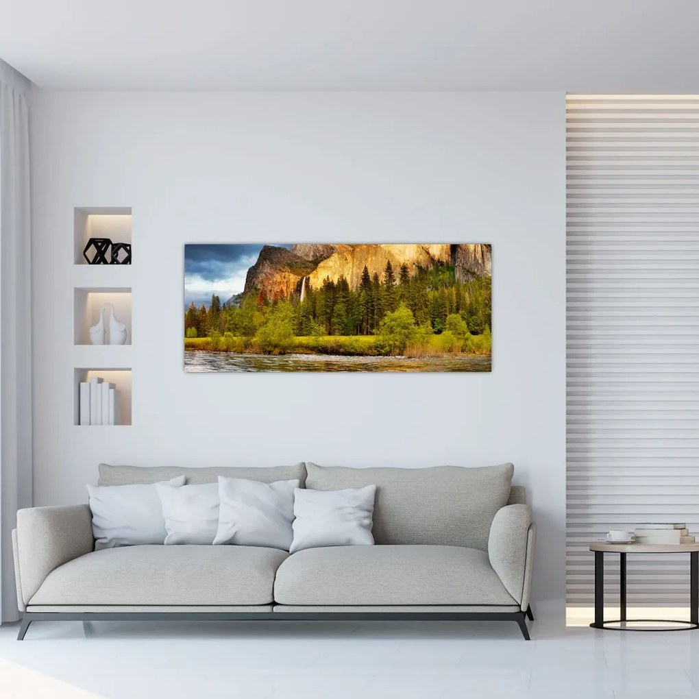 Tablou - Stânci lăngă lac (120x50 cm)