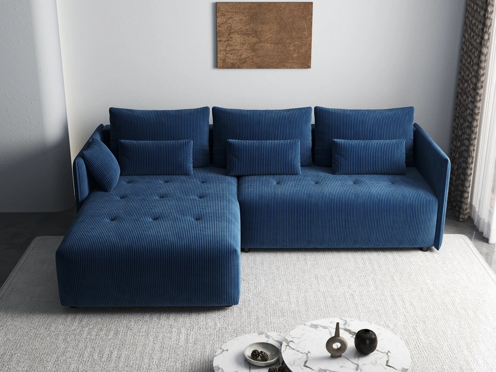 Colțar extensibil dumonde cu ladă de depozitare si sezut confortabil din spuma high-density, Malta Zoom Blue II 235x185 cm