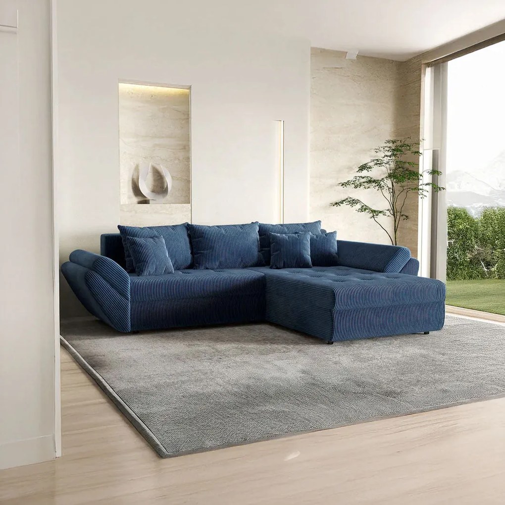 Colțar extensibil dumonde cu ladă de depozitare si sezut confortabil din spuma high-density, Loana Zoom Blue II 270x185 cm