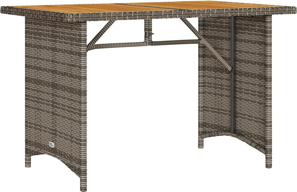 vidaXL Masă de grădină cu blat din lemn, gri, 110x68x70 cm, poliratan