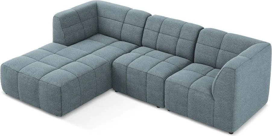 Colțar albastru cu tapițerie din țesătură bouclé (cu colț pe partea stângă/cu șezlong) Aloha – Makamii