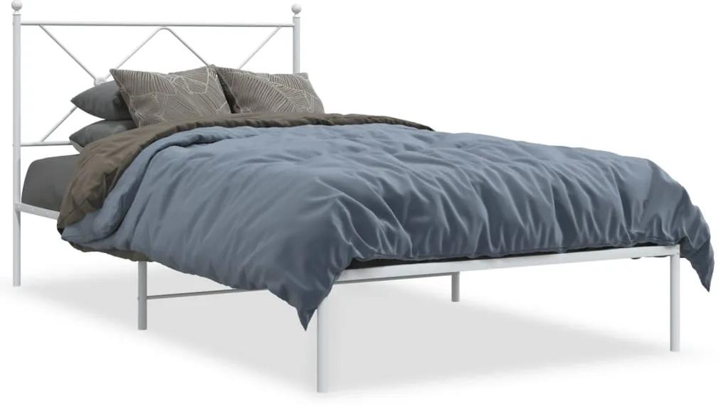376545 vidaXL Cadru de pat metalic cu tăblie, alb, 100x190 cm