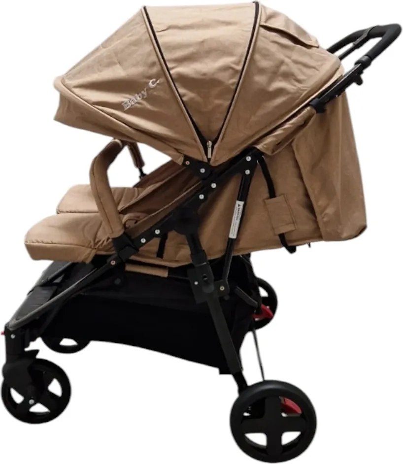 Carucior nou nascuti 2 in 1 pentru gemeni BABY CARE™ PRO P798, Cadru aluminiu, Spatar reglabil in 5 trepte, Amortizoare, Frana picior, Pliabil, Maron