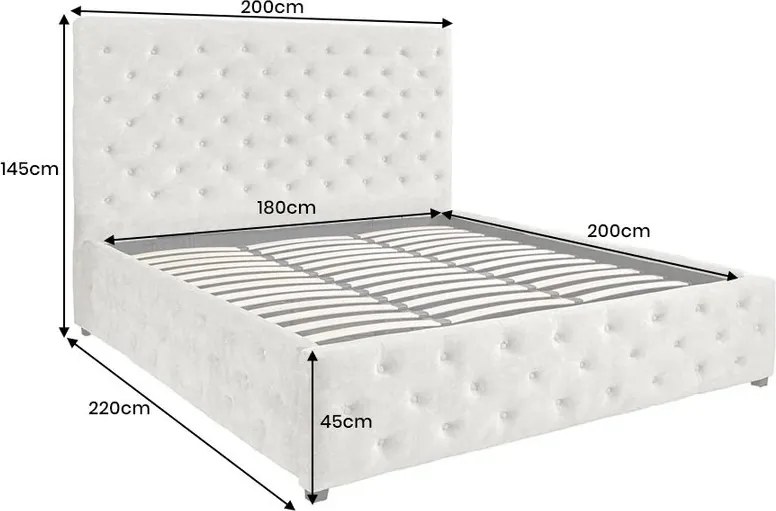 Pat PARIS 180x200cm catifea bej sampanie cu spatiu de depozitare