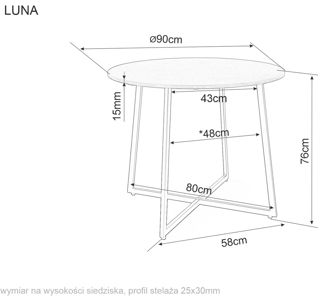Masa de dining rotunda cu blat in decor stejar LUNA 90x90