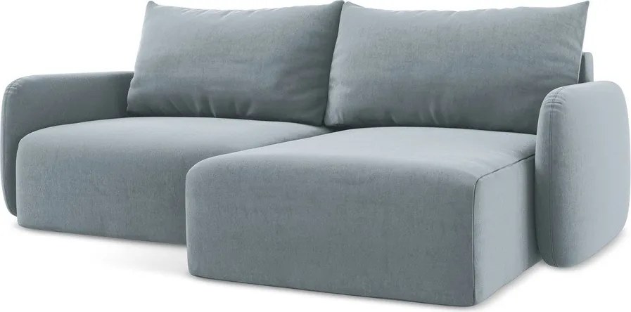 Colțar albastru extensibil/cu spațiu de depozitare cu tapițerie din catifea (cu colț pe partea dreaptă/cu șezlong) Kalena – Makamii