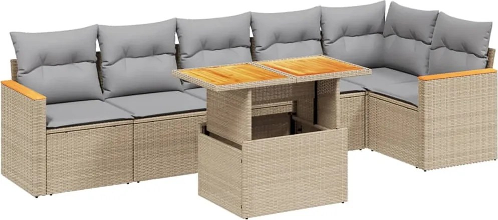 vidaXL Set canapele de grădină, 7 piese, cu perne, bej, poliratan