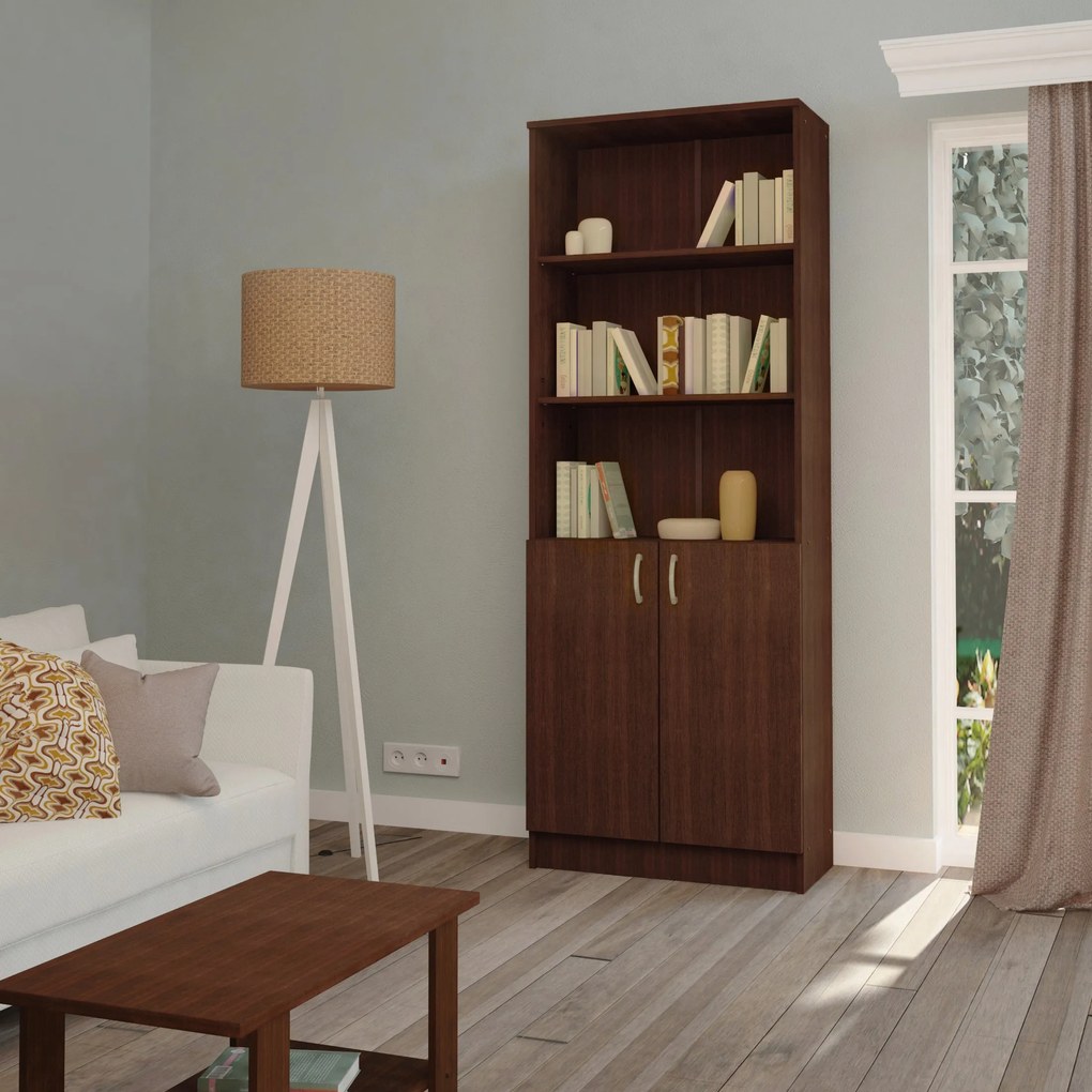Biblioteca Flint, cu Usi Inferioare si 2 Polite, Wenge, 70 x 32 x 196 cm