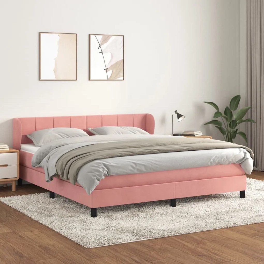 3127510 vidaXL Pat box spring cu saltea, roz, 180x200 cm, catifea