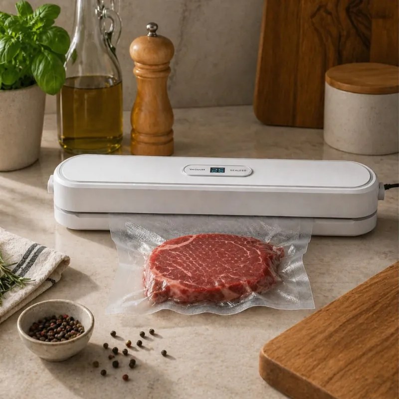 Aparat de vidat Rosberg R51987G, 100 W, 60 kPa, Latimea pungii 30 cm, Alb