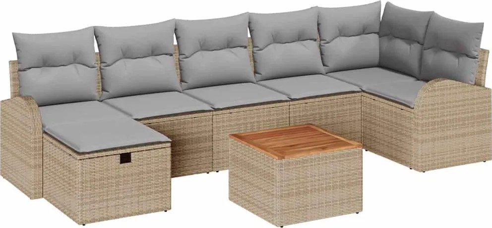 vidaXL Set de canapele pentru grădină cu pernă 8 pcs Bej Rattan poli