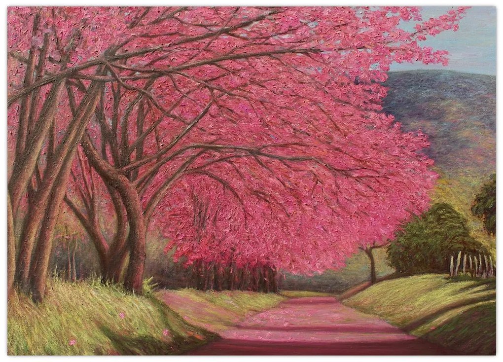 Tablou pe sticlă cu copaci înfloriți (70x50 cm)