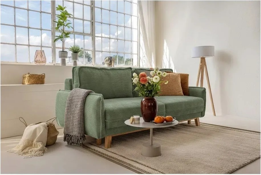 Canapea verde-deschis extensibilă cu tapițerie din catifea reiată 218 cm Tori – Bonami Selection