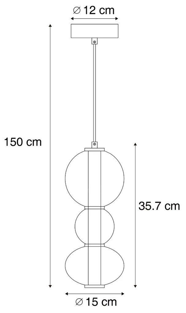 Lampă suspendată Art Deco neagră cu sticlă fumurie și transparentă 3 lumini incl. LED - Lizzy