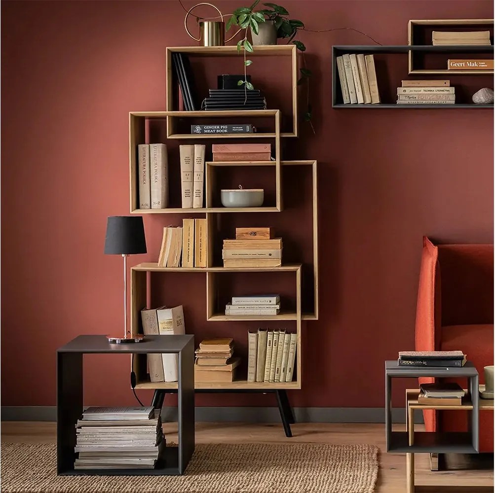 Bibliotecă lemn masiv KUADRAT – design modern cu structură geometrică