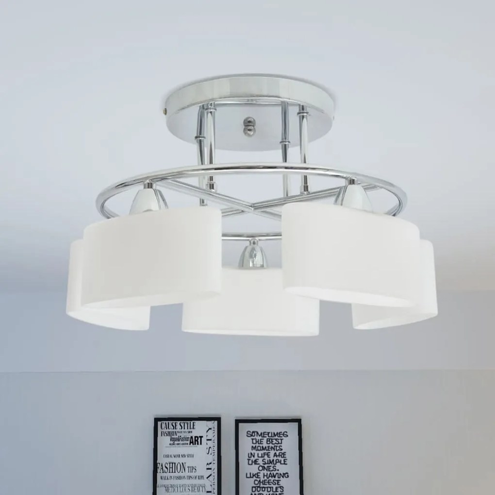vidaXL Lustră cu abajururi din sticlă elipsoide, 5 becuri E14, 200 W