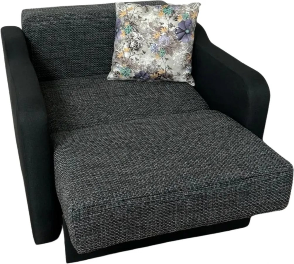 Fotoliu SAMY extensibil, cu lada de depozitare, stofa negru cu gri , cadru metalic, 103x100x92 Negru + Gri, Stofa