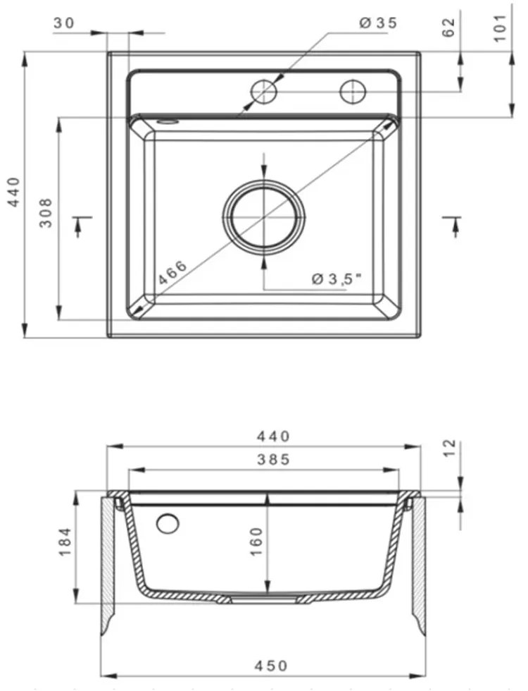 Chiuvetă pătrată Nia din granit, bej, cu o singură cuvă