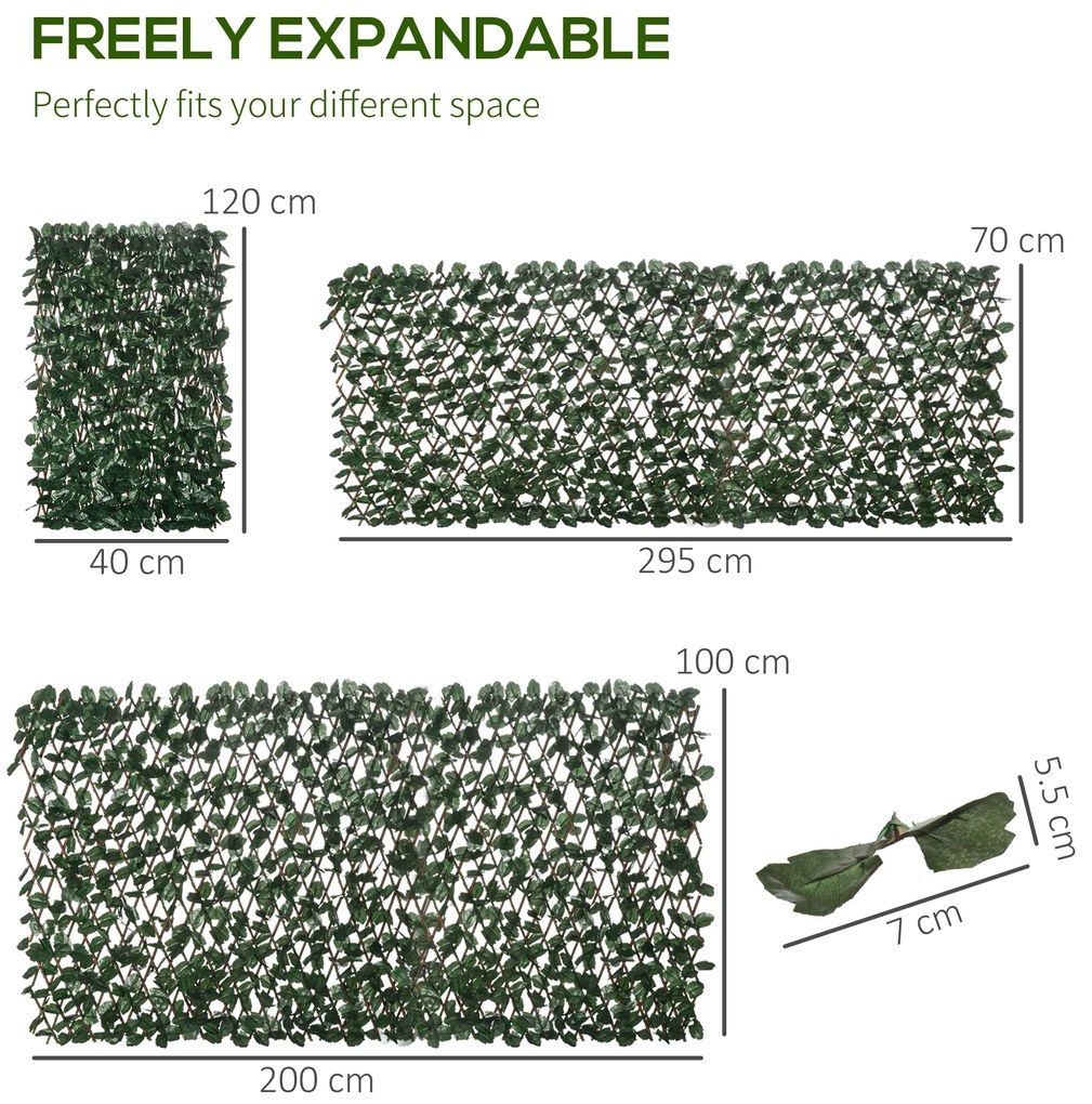 Outsunny Gard Artificial Extensibil cu 2 Secțiuni din Poliester și Ratan, 200x100 cm, Verde | Aosom Romania