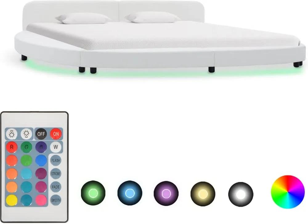 Cadru de pat cu LED, alb, 180 x 200 cm, piele ecologica