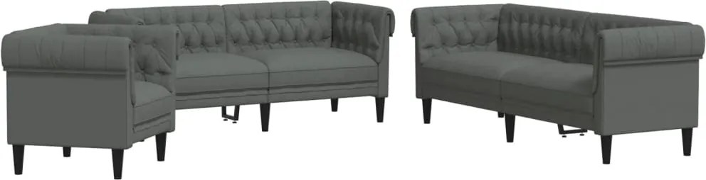 vidaXL Set de canapele, 3 piese, gri închis, textil