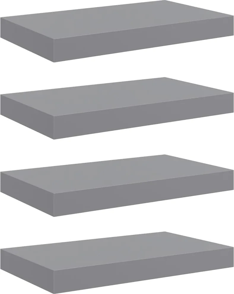 vidaXL Rafturi de perete suspendate, 4 buc., gri, 40x23x3,8 cm, MDF