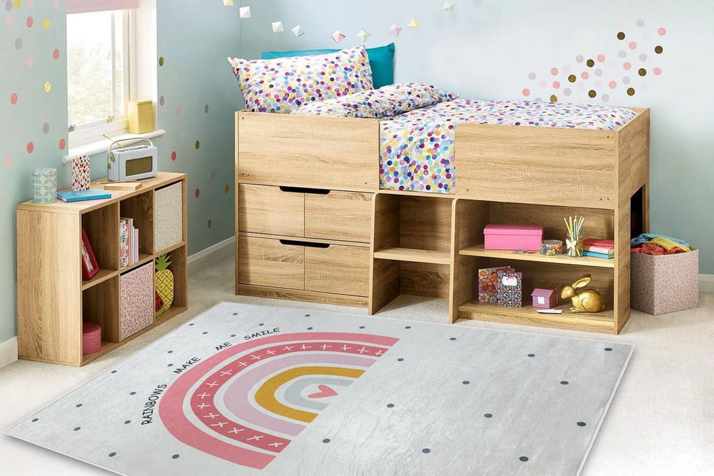 BAMBINO 47810 covor lavabil Curcubeu, puncte pentru copii anti-alunecare - alb / roz