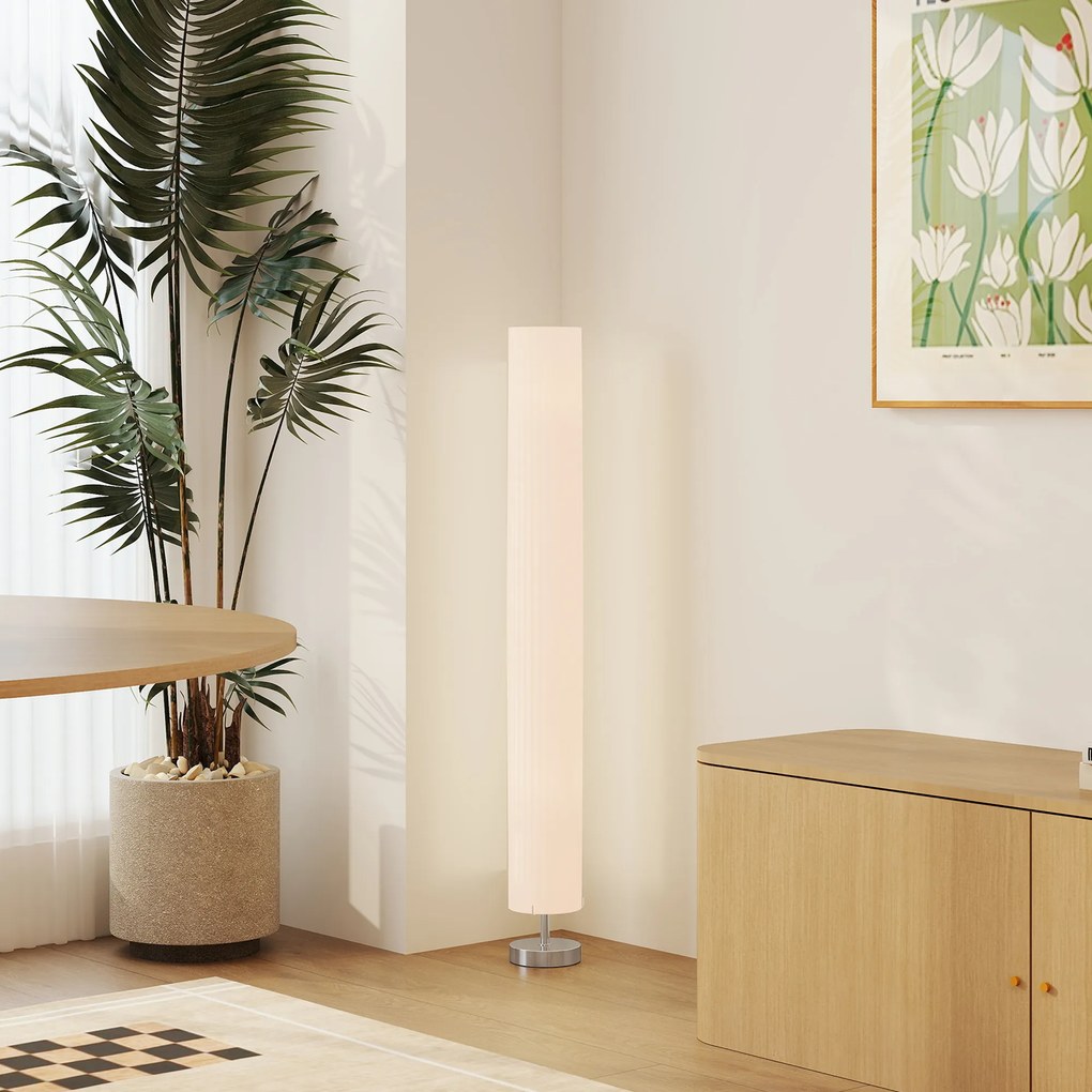 HOMCOM Lampă lampadaire coloană pe picior modernă lumină tamizată 40 W 14L x 14l x 120H cm oțel inoxidabil alb | Aosom Romania