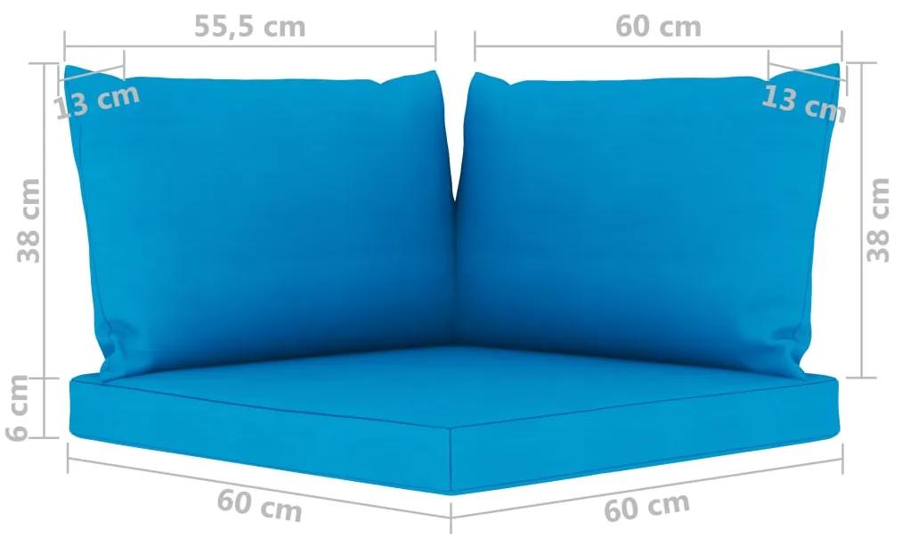 Set mobilier gradina, perne albastru deschis, 6 piese, lemn pin Albastru deschis, 3x colt + 2x mijloc + masa, 1