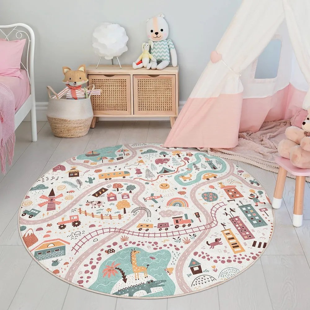 Covor de joacă pentru copii lavabil ø100 cm Furry World – Mila Home