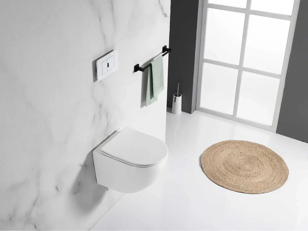 Set vas wc rimless suspendat, Rotund, Foglia Oslo si capac softclose alb Alb