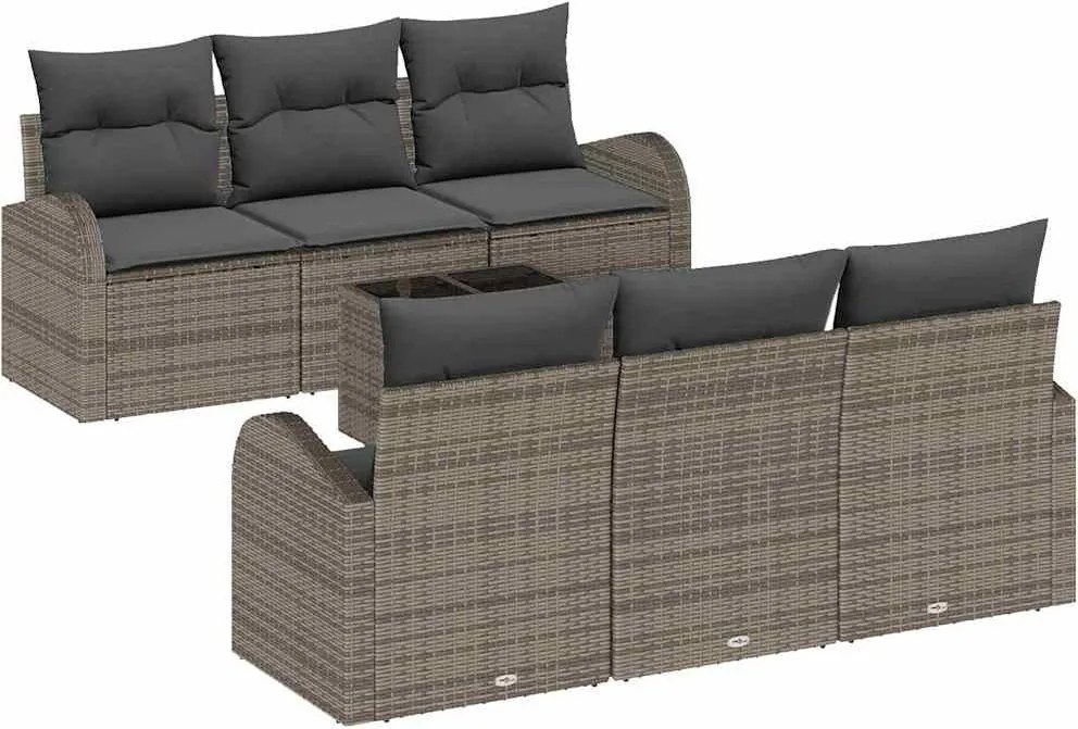 vidaXL Set de canapele pentru grădină cu pernă 7 pcs Gri poliratan