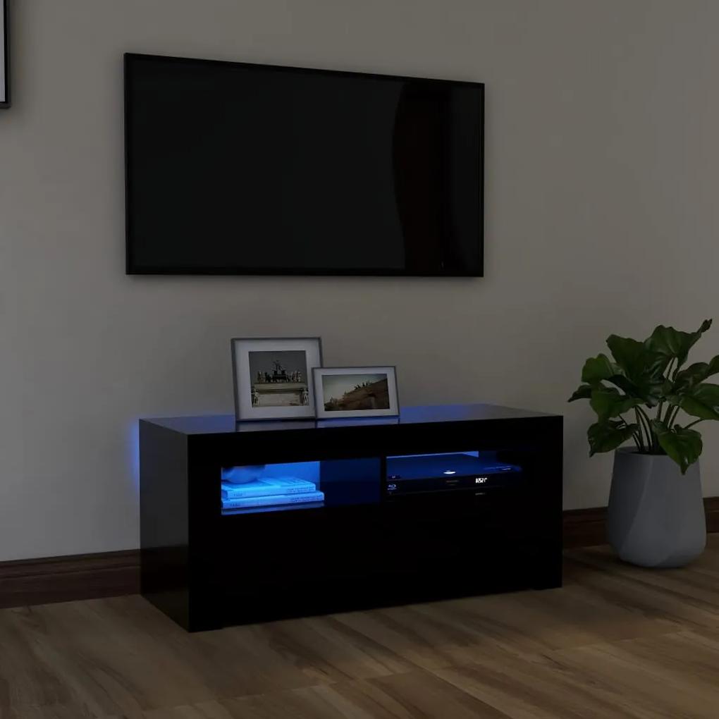 804320 vidaXL Comodă TV cu lumini LED, negru, 90x35x40 cm