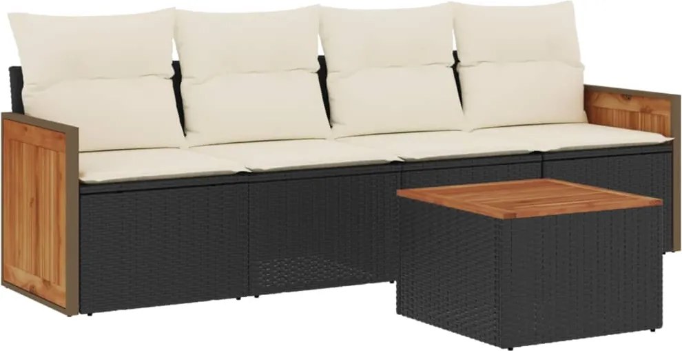 vidaXL Set mobilier de grădină cu perne, 5 piese, negru, poliratan