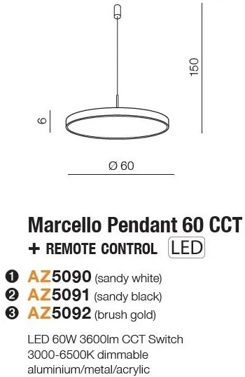 Lustra LED cu telecomanda design circular MARCELLO 60 CCT GO