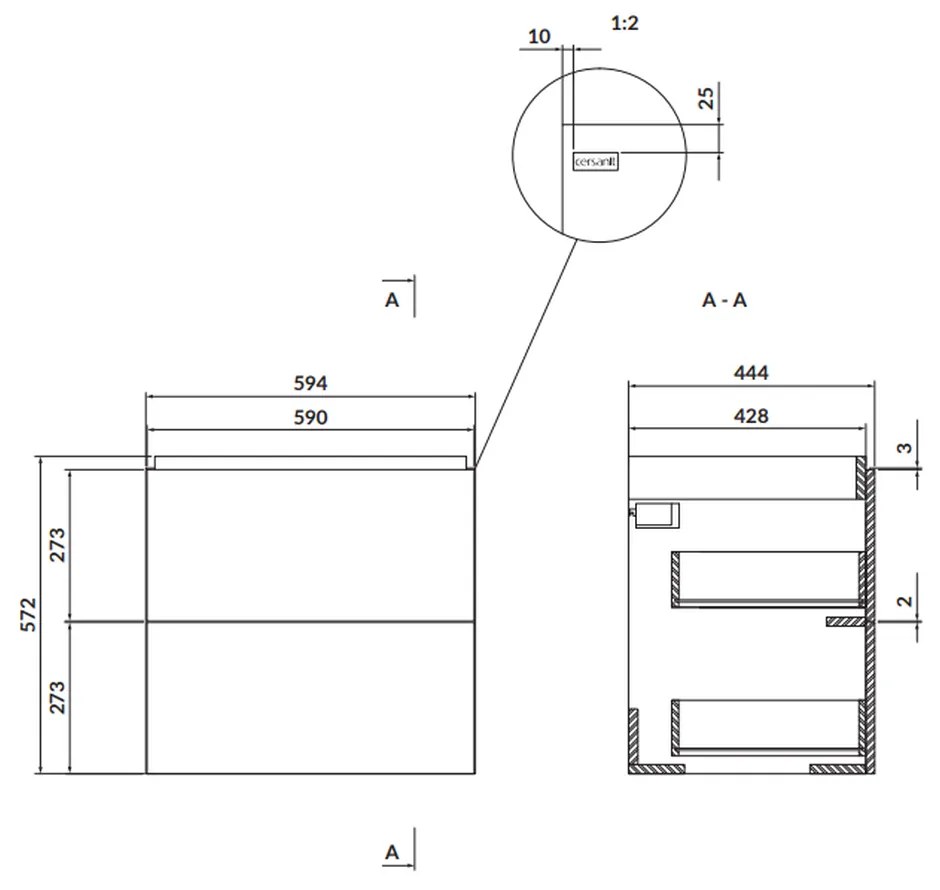 Dulap baie suspendat Cersanit Larga pentru lavoar 60, alb, montat Alb, 600 mm