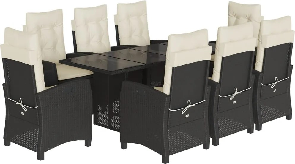 vidaXL Set mobilier de grădină cu perne, 9 piese, negru, poliratan