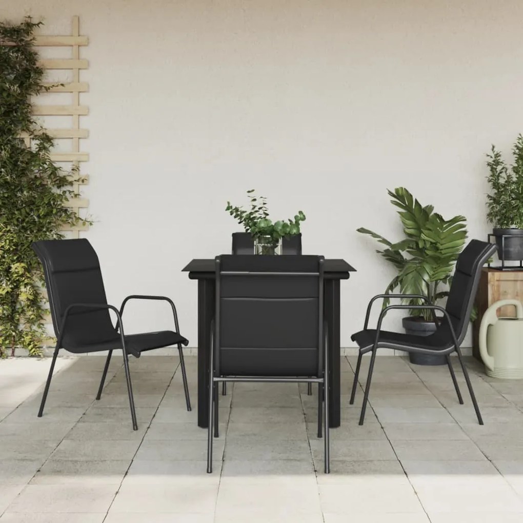 vidaXL Set mobilier de grădină, 5 piese, negru, oțel și textilenă