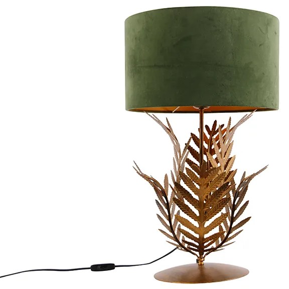 Lampă de masă vintage aurie cu nuanță de velur verde 35 cm - Botanica