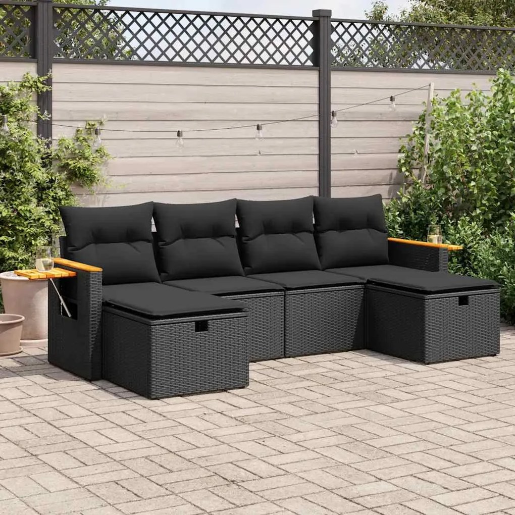 3325996 vidaXL Set mobilier de grădină cu perne, 6 piese, negru, poliratan