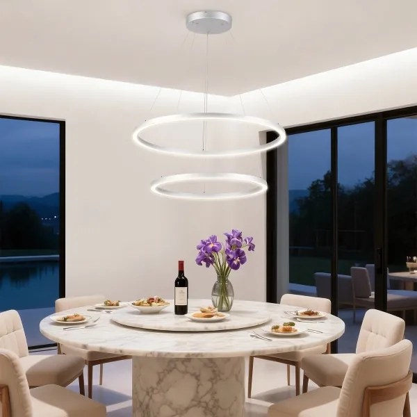 Brilagi-LED Reglabilă, lustra suspendată pe cablu PORTOFINO LED/98W/230V Ø 80 cm, argintie + telecomandă