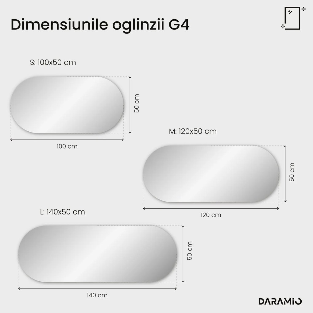 Oglindă alungită cu capete rotunjite și iluminare LED G4