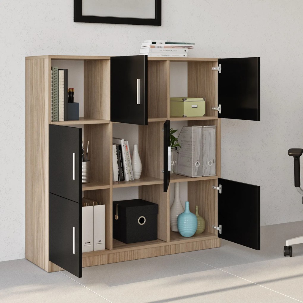 Dulap Vincent 7 (Stejar + Negru). Promo -22%. 1072636